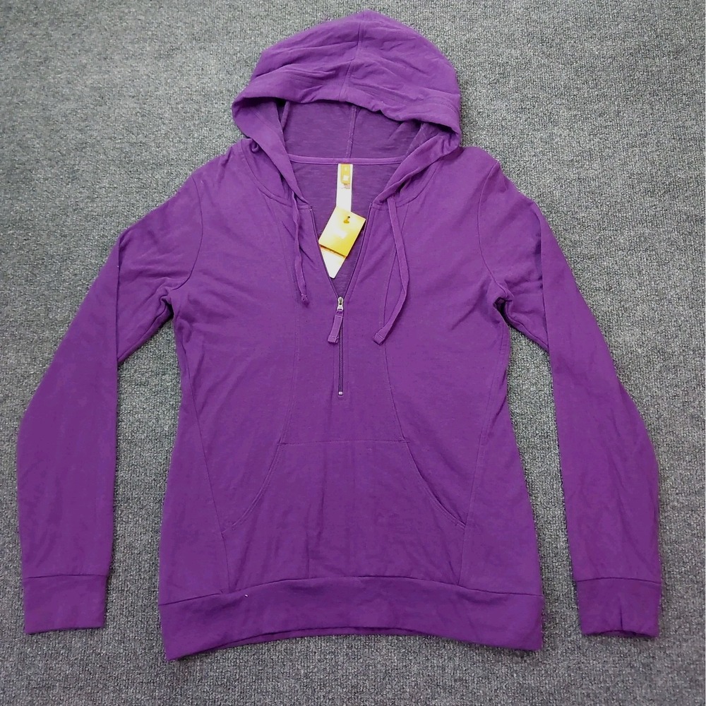 Lucy Women's Sexy Sweat Half Zip Purple Hooded sweatshirt Medium NWT